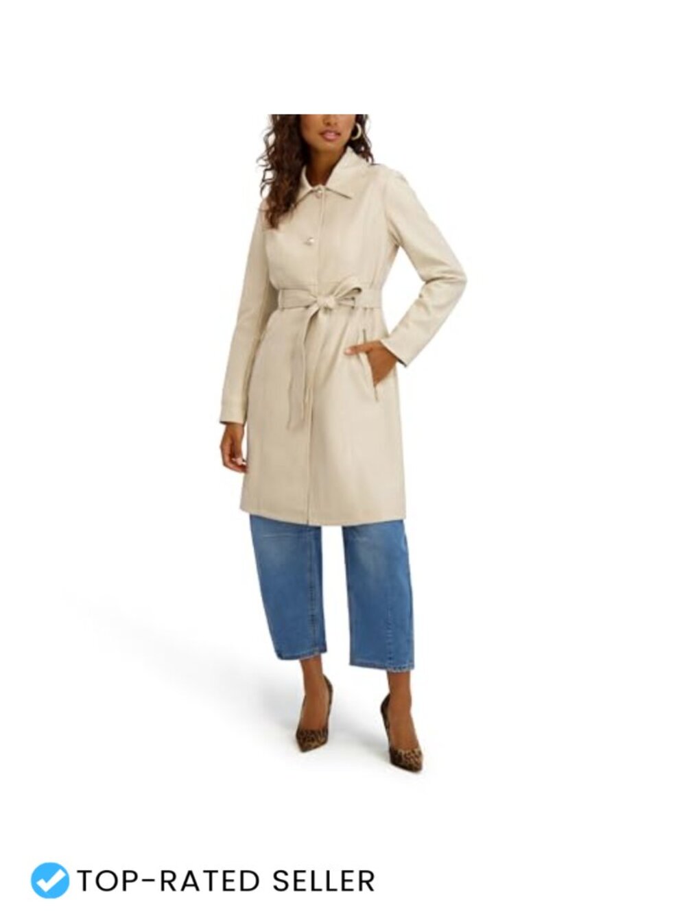 Faux Leather Trench Coat Single Breasted Belted Work Jacket